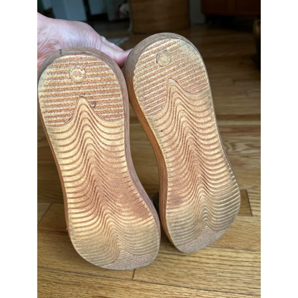 Miz Mooz Leather Woven Studded Platform Ankle Strap Sandals Taupe 37/6.5 or 7